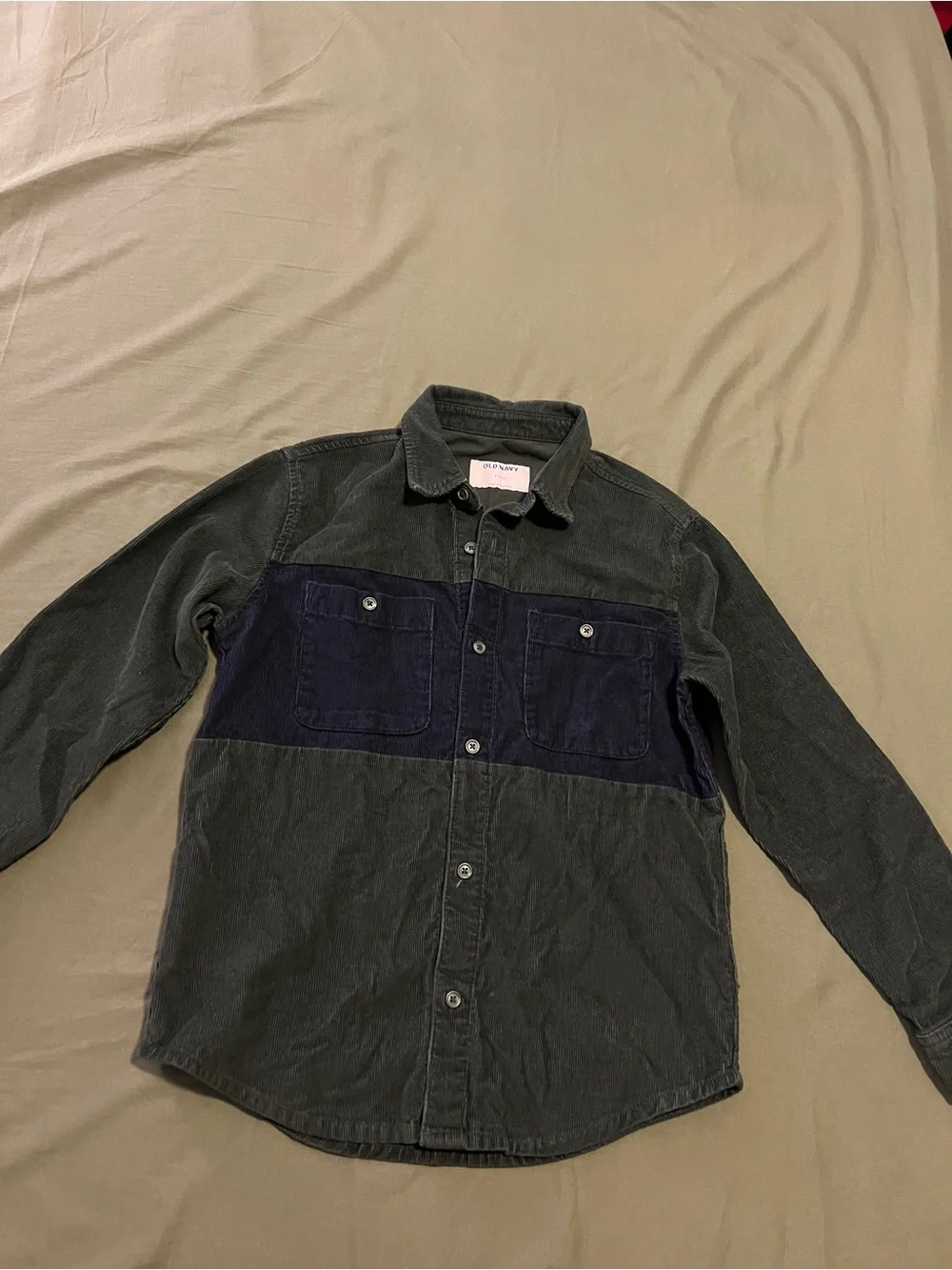 Old Navy Two-Tone Button-Up Shirt - Dark Green & Navy Boy’s Size L 10-12